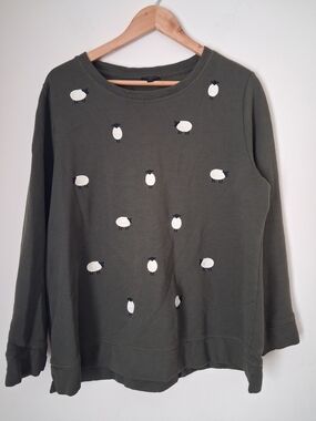 Talbots Plus Novelty Olive Green Sheep Embroidered Sweatshirt 1X